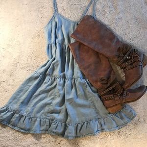 Light Wash Denim ruffled dress